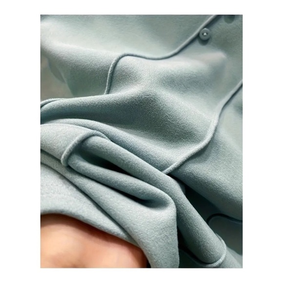 Stylish Turtleneck Top Long Sleeve Button Details Light Blue - Picture 2 of 3